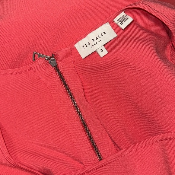 NWOT Ted Baker London Hayliy Puff Sleeve Knit Skater Dress Orange Sz TB 4 US 10 - Picture 5 of 6